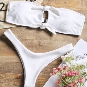 NWT Zaful white ribbed bandeau bikini